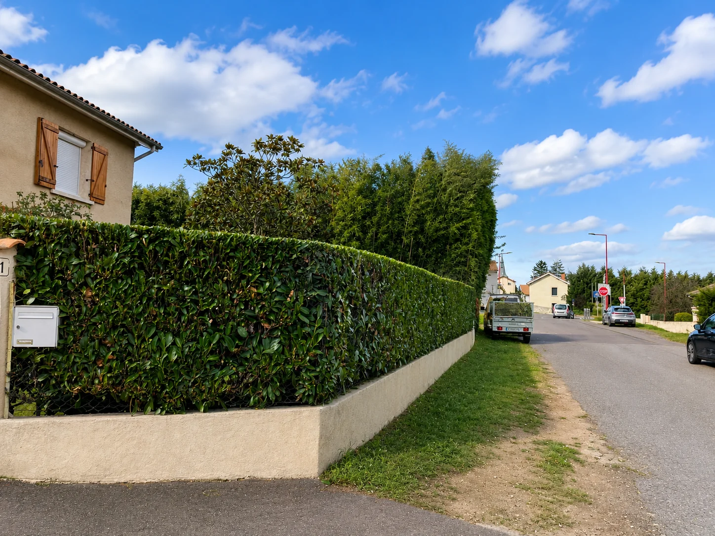 Haie entretenue le long d'une route