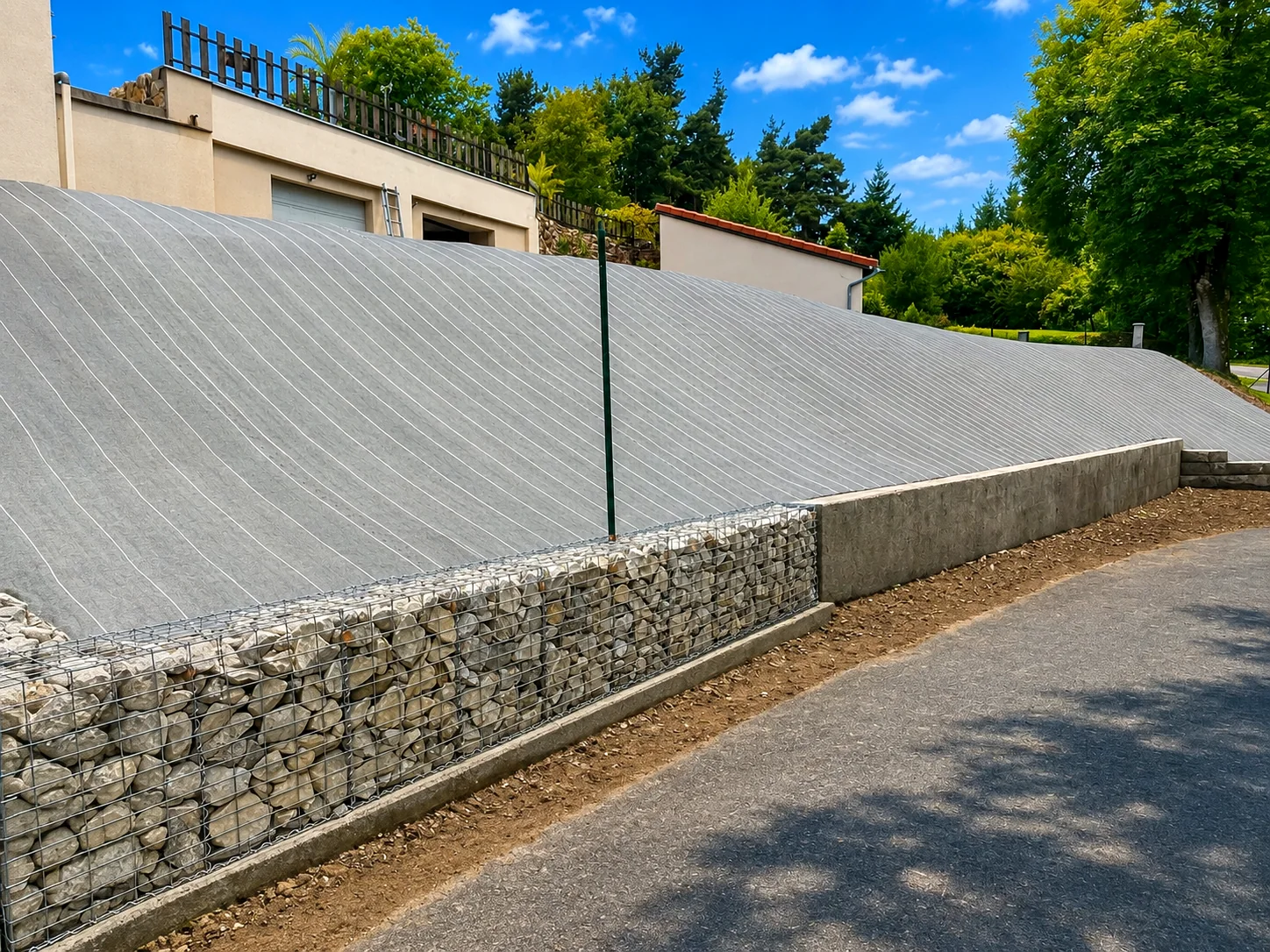 Mur de soutènement terminé après travaux de terrassement